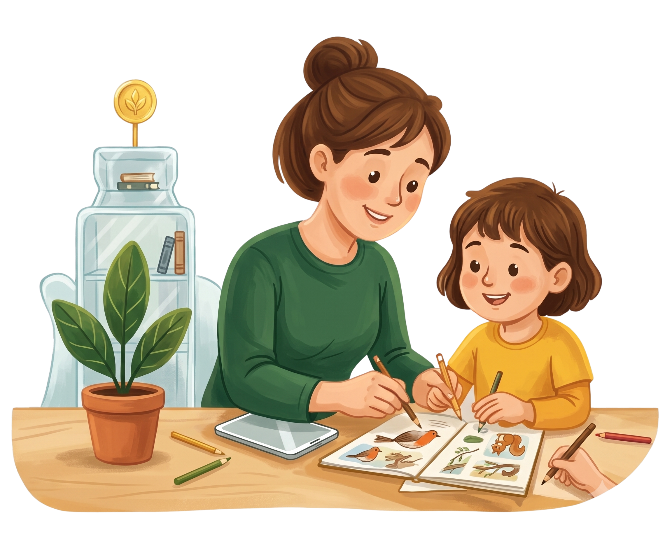 Maman et enfant partageant un moment complice avec le kit pédagogique Rentrée Sereine